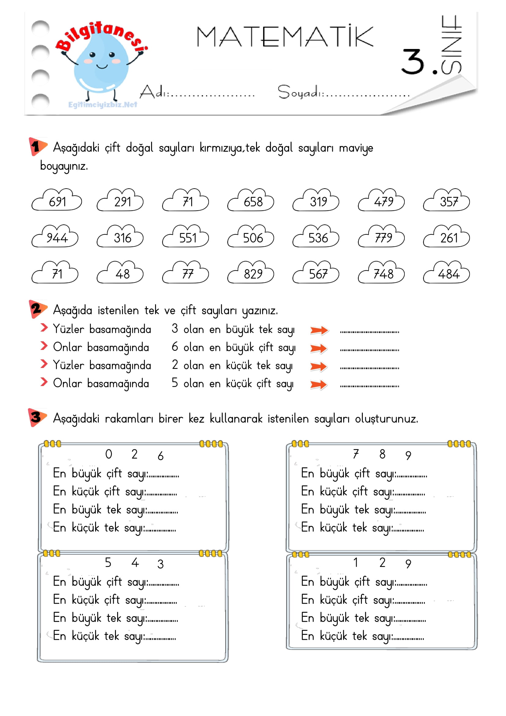 3.Sınıf Tek Çift Sayılar Etkinliği-2