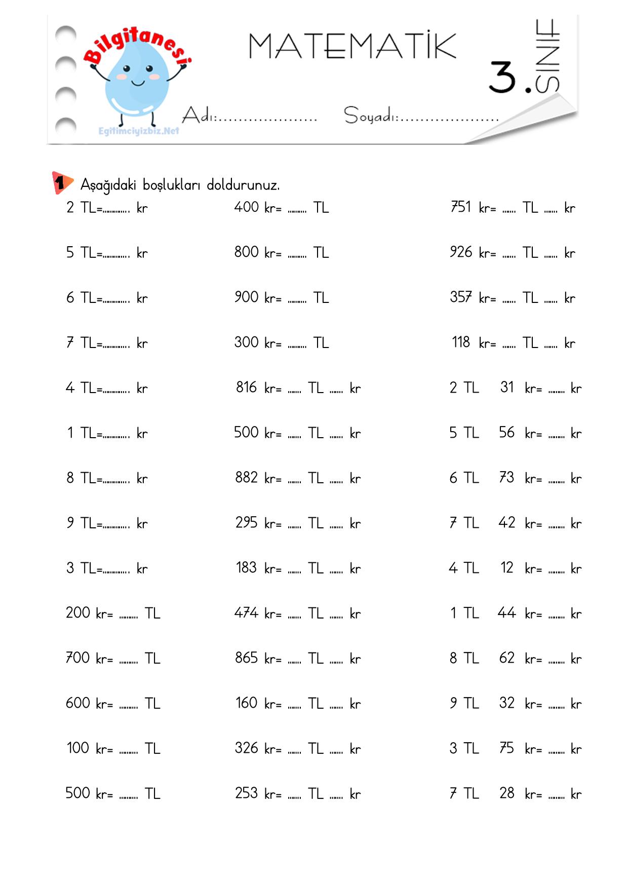 3.Sınıf Paralarımız Çevirme Etkinliği-1