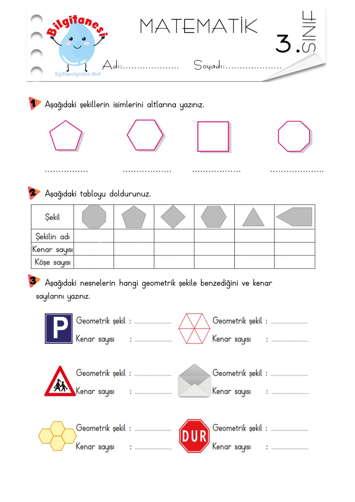 3. Sınıf Geometrik Şekiller Etkinliği-2