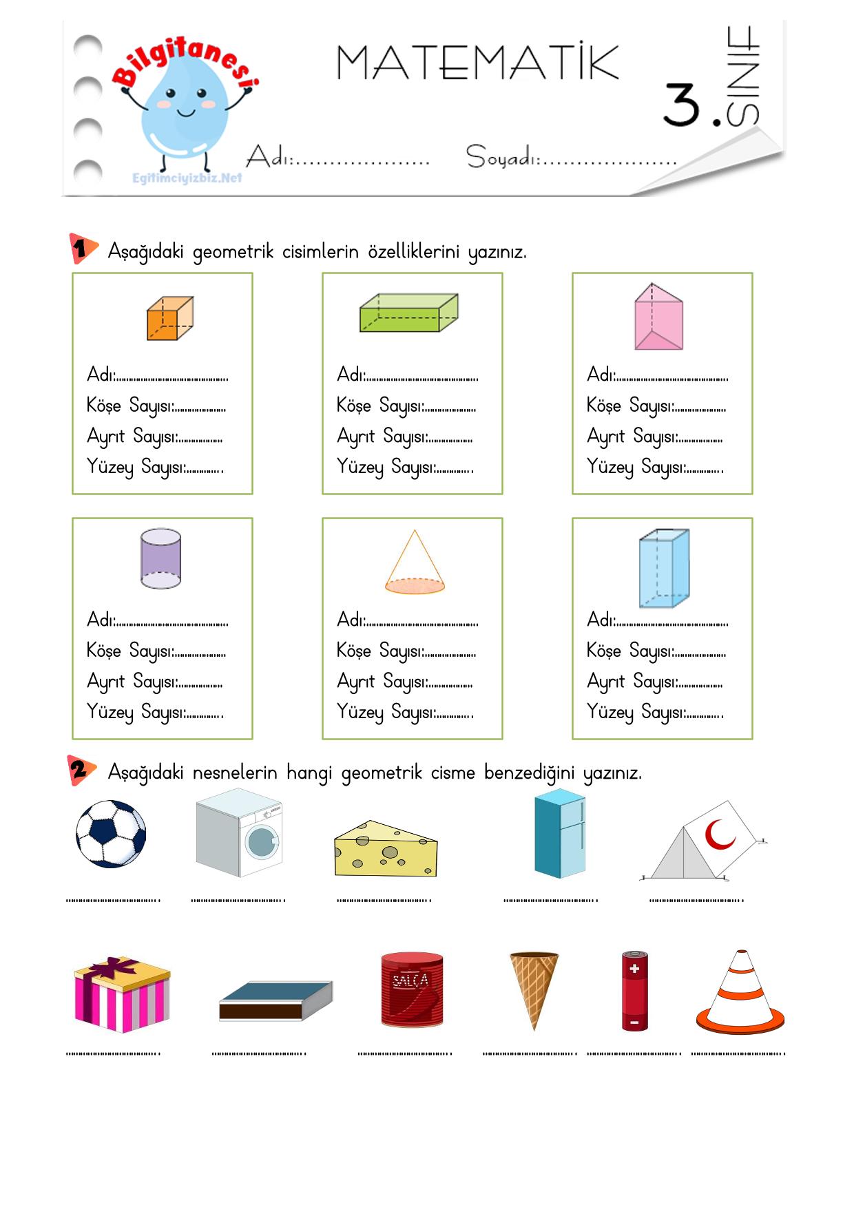 3. Sınıf Geometrik Cisimler Etkinliği-2