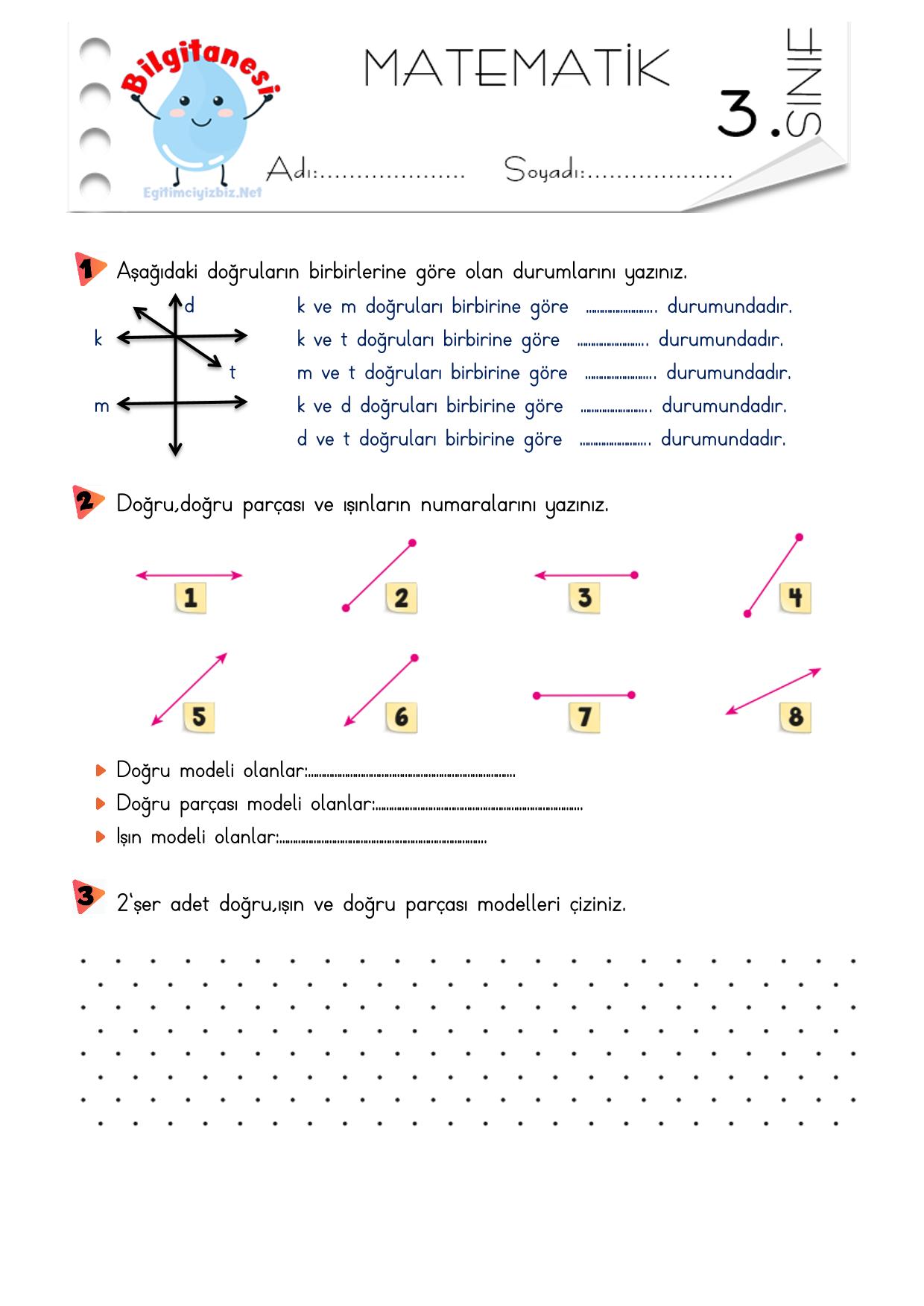 3. Sınıf Doğru,Işın,Doğru Parçası Etkinliği-3
