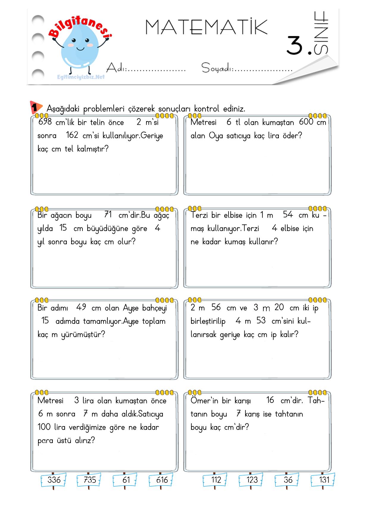 3.Sınıf Uzunlukları Ölçme Problemleri-2