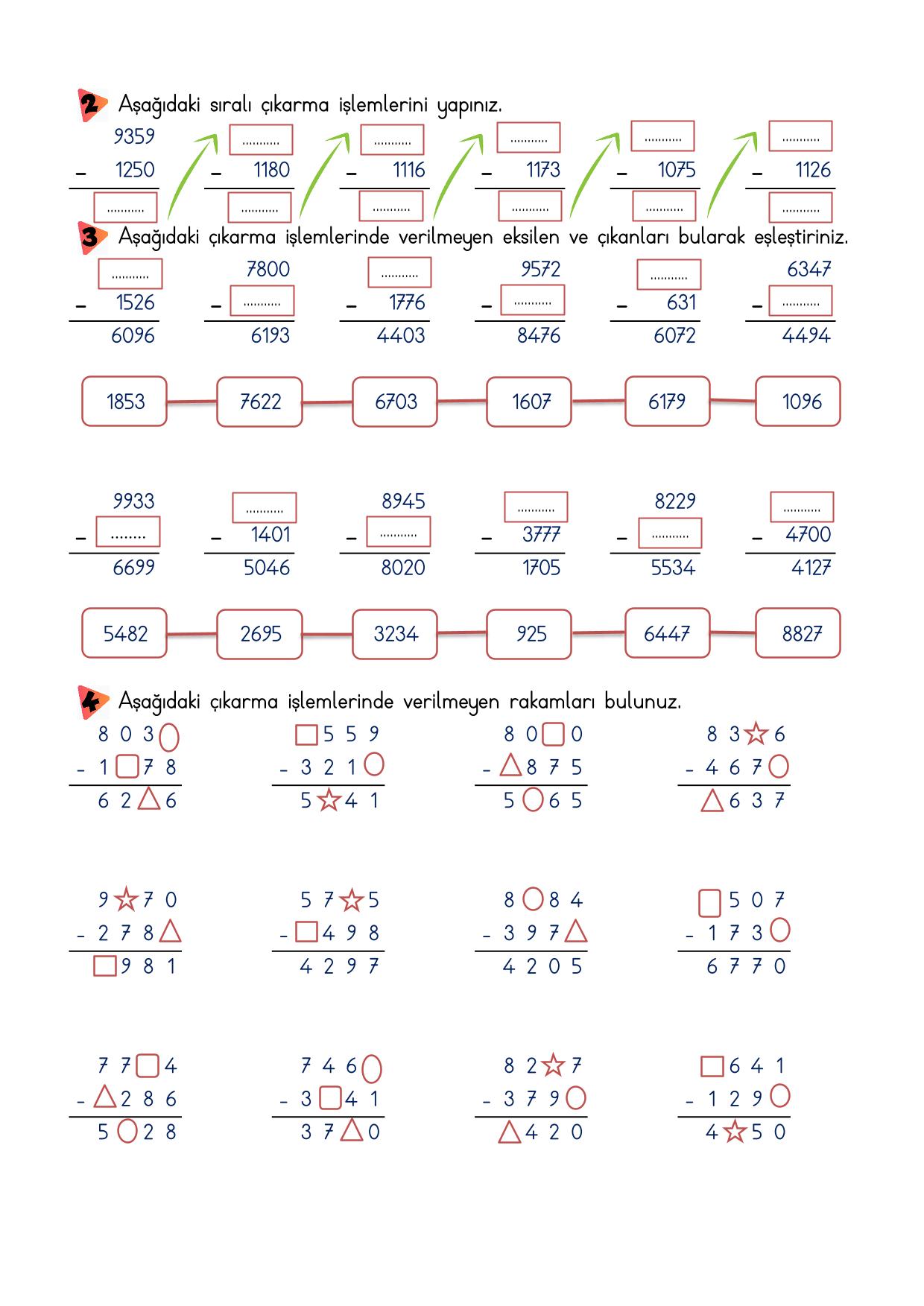 4. Sınıf Çıkarma İşlemi Etkinlikleri-4