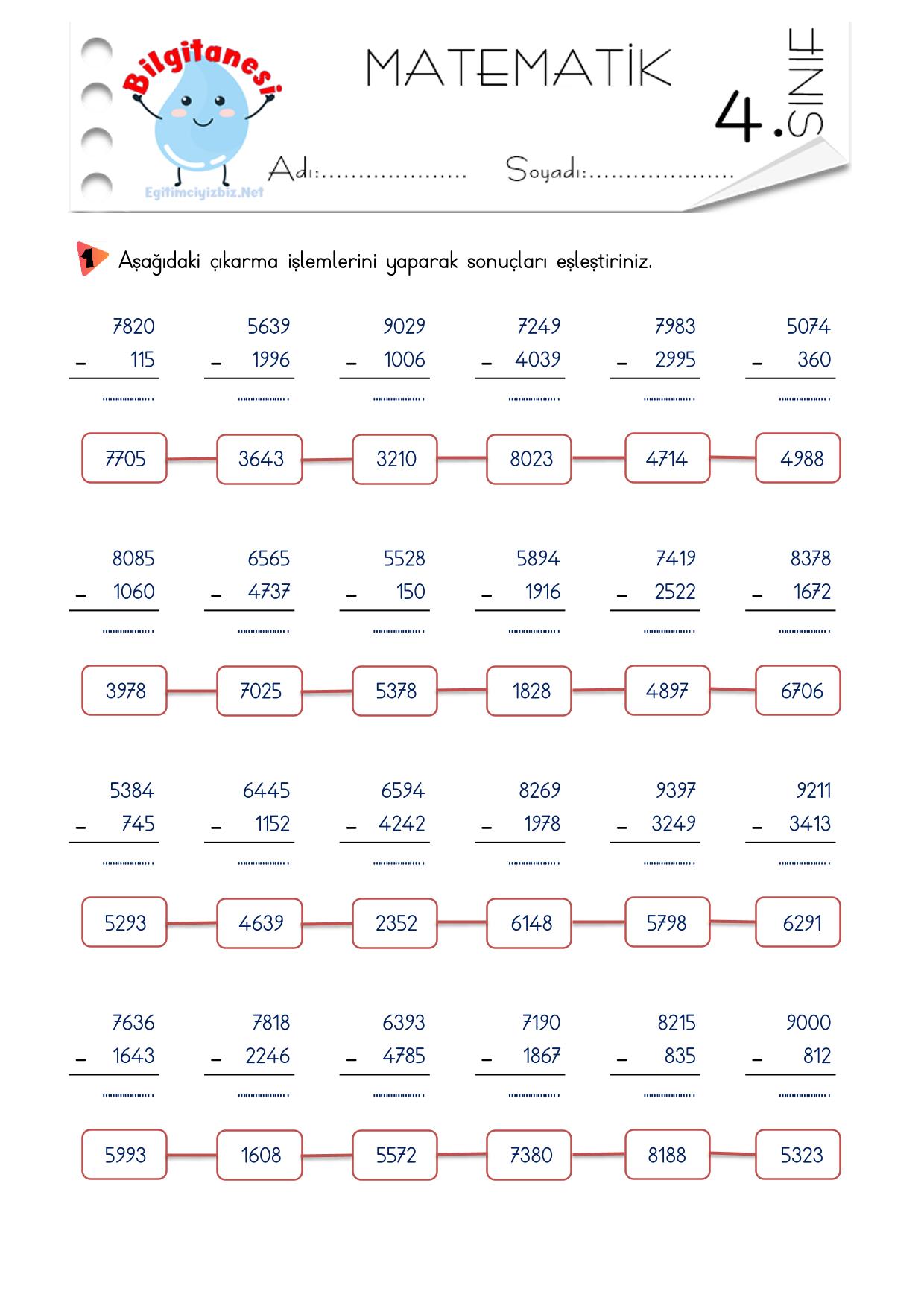 4. Sınıf Çıkarma İşlemi Etkinlikleri-5
