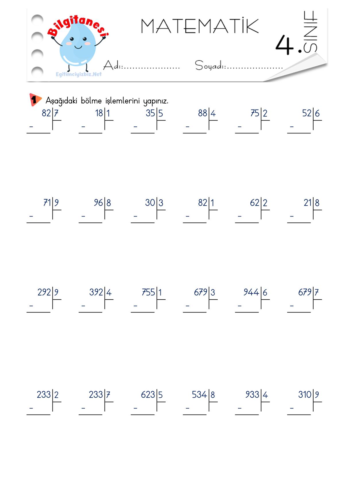 4. Sınıf Bölme İşlemi Tekrar Etkinlikleri-1